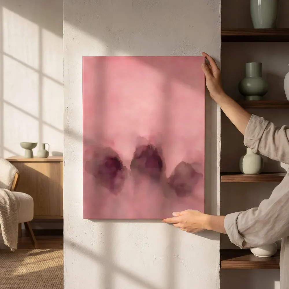 Sfeerimpressie: Wassing laag in beeld in roze en aubergine naast de kast