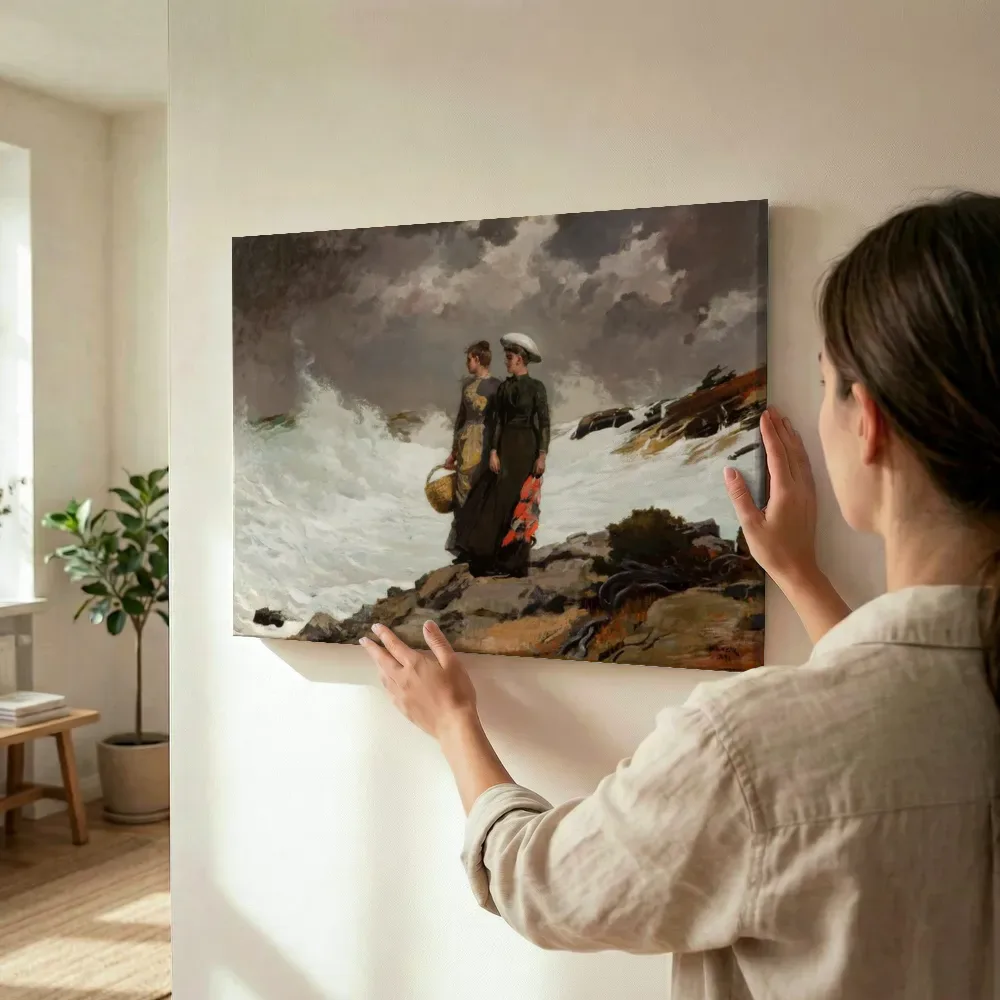 Sfeerimpressie: Kijken naar de branding van Winslow Homer terwijl het wordt opgehangen
