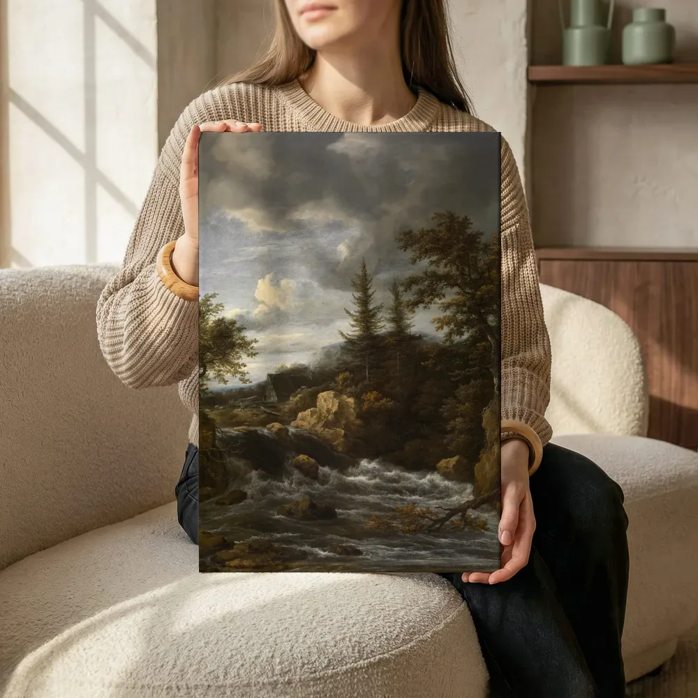Sfeerimpressie: Waterval in Noorwegen van Jacob van Ruisdael terwijl het zittend wordt getoond