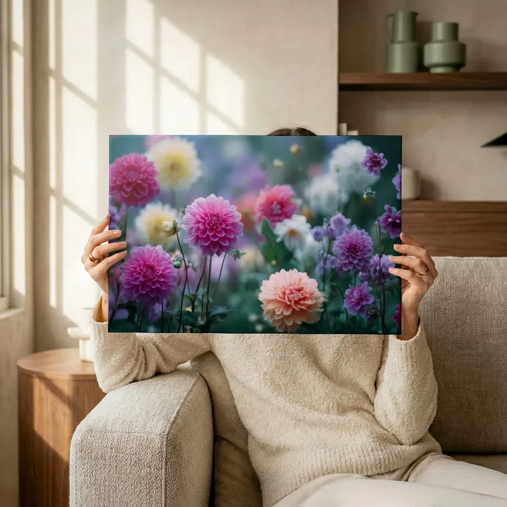 Sfeerimpressie: Weelderige dahlia's in bloei terwijl het omhoog wordt gehouden
