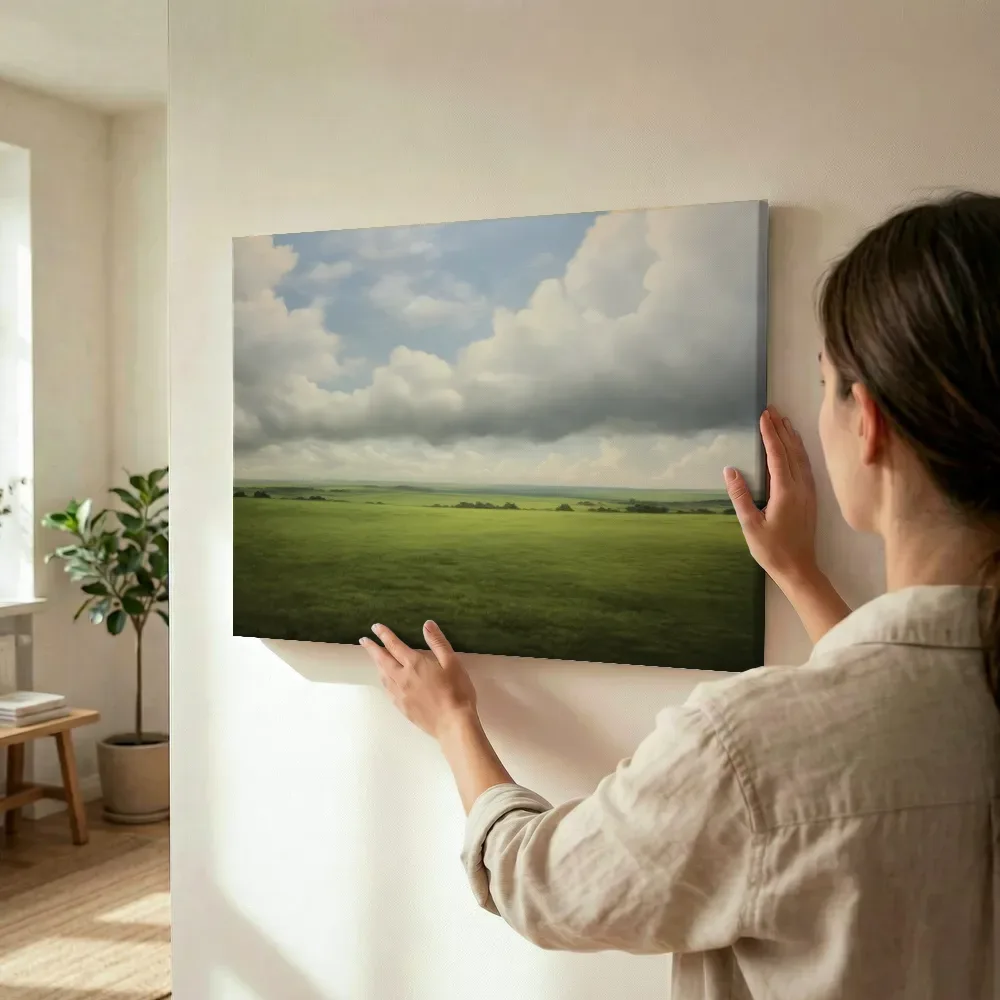 Sfeerimpressie: Weids grasveld onder wolkenlucht terwijl het wordt opgehangen