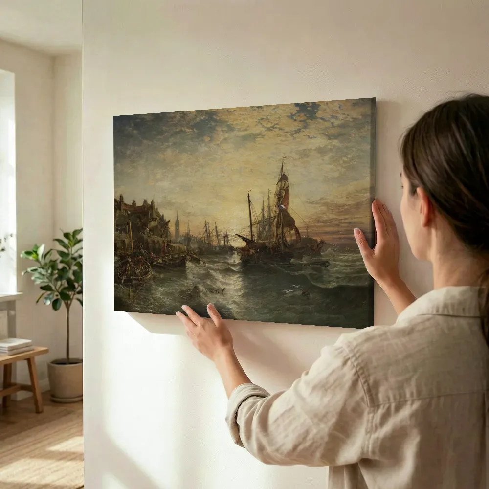 Sfeerimpressie: West Wemyss Harbour Fife van Samuel Bough terwijl het wordt opgehangen