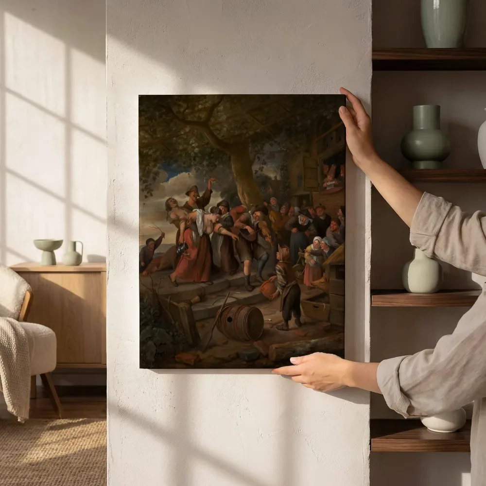 Sfeerimpressie: 'Wie een varken is, moet in 't kot' van Jan Steen naast de kast