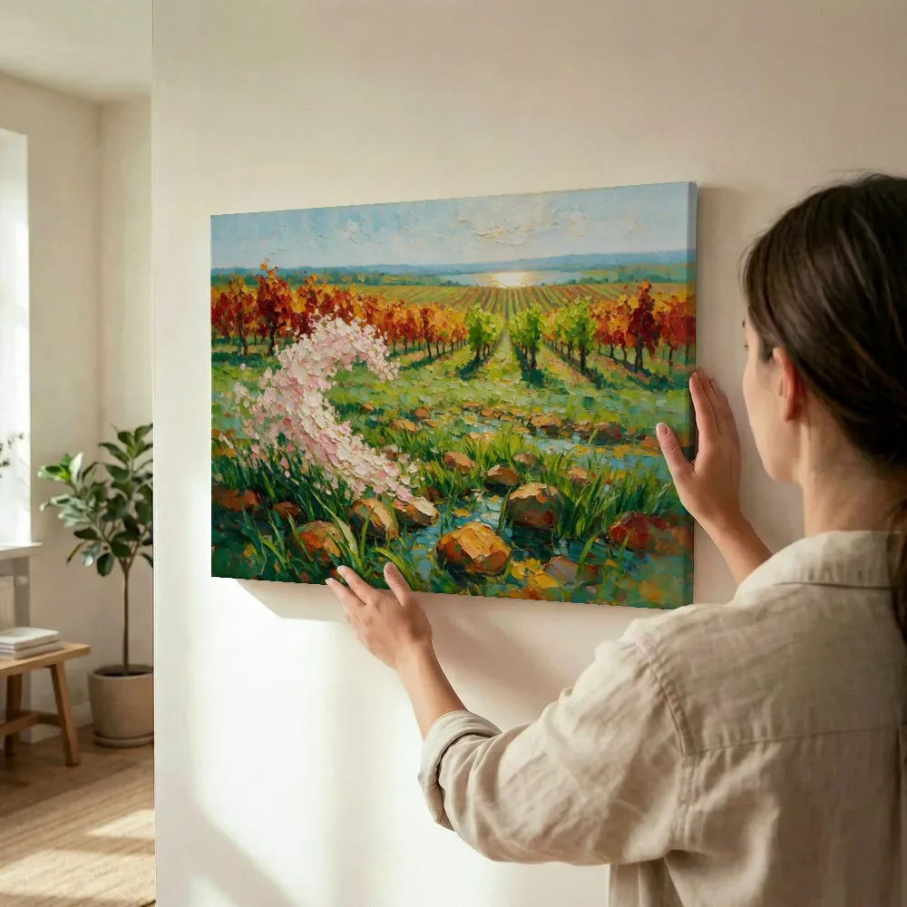Sfeerimpressie: Wijngaard in de herfst in bloesemtijd terwijl het wordt opgehangen
