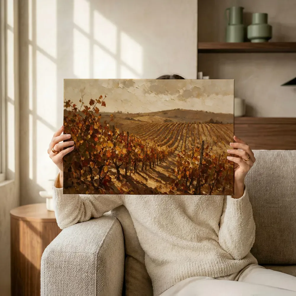 Sfeerimpressie: Wijngaard in gouden herfst terwijl het omhoog wordt gehouden