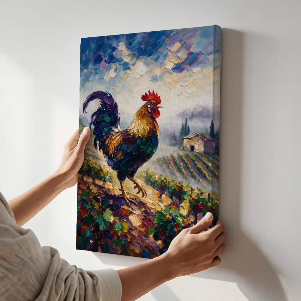 Sfeerimpressie: Wijngaard donker in de ochtendmist in de mist terwijl het aan de muur wordt gehangen