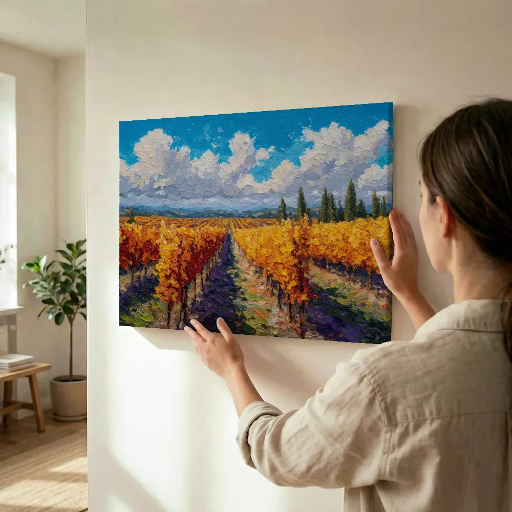 Sfeerimpressie: Wijngaard onder dramatische wolkenlucht terwijl het wordt opgehangen