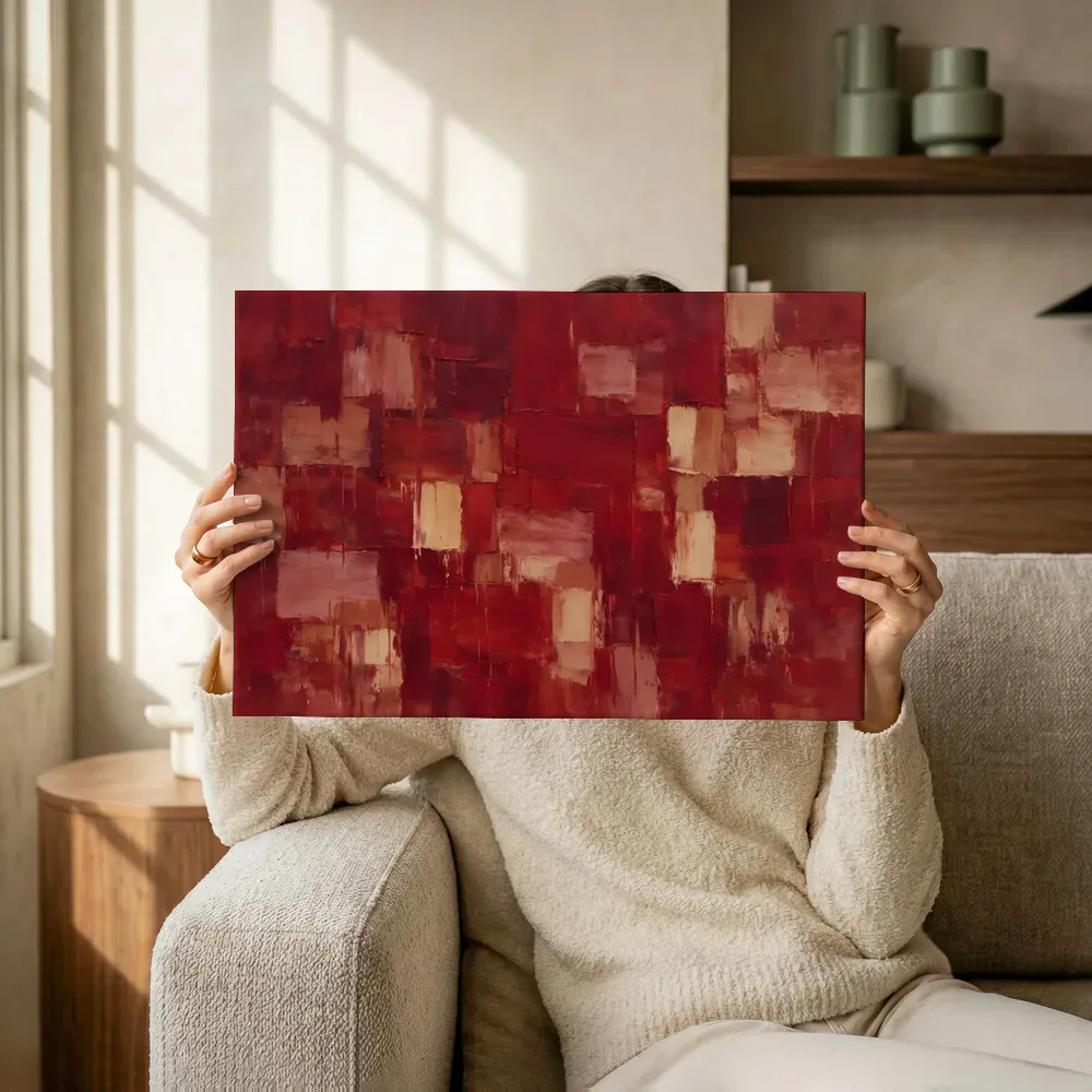 Sfeerimpressie: Wijnrood en oud roze als een muur van stenen terwijl het omhoog wordt gehouden