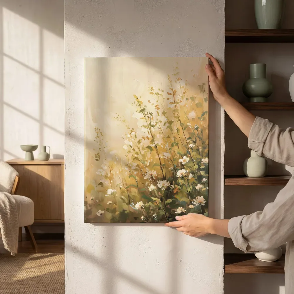 Sfeerimpressie: Wilde bloemen in gouden licht naast de kast
