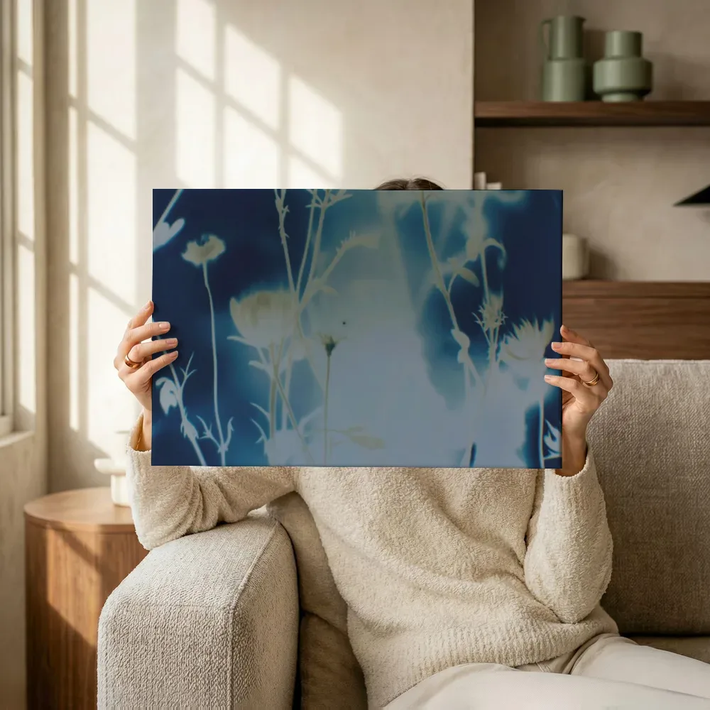 Sfeerimpressie: Wilde bloemen in nachtblauw terwijl het omhoog wordt gehouden