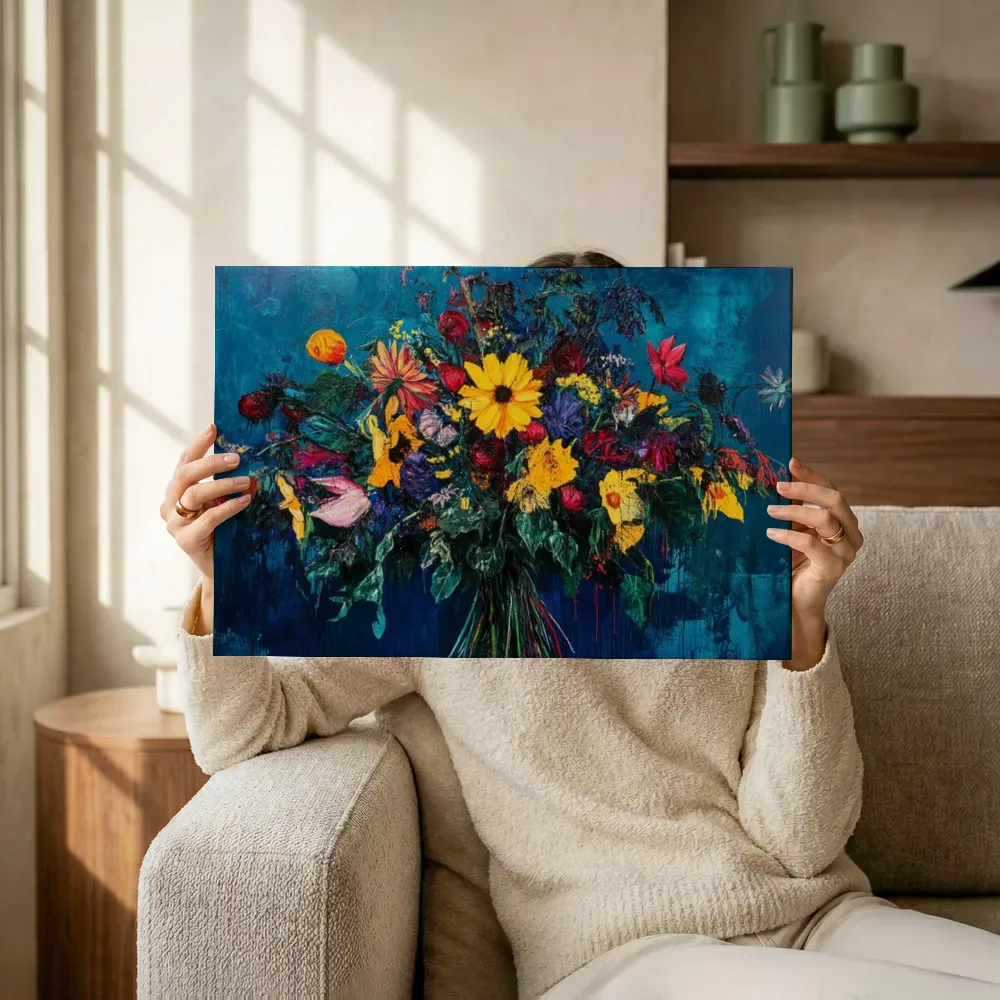 Sfeerimpressie: Wilde bloemenmix op blauw terwijl het omhoog wordt gehouden