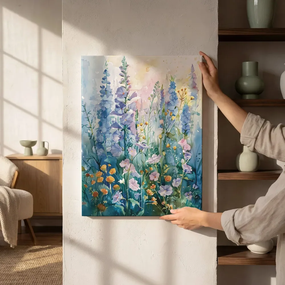 Sfeerimpressie: Wilde bloemenveld in aquarel naast de kast