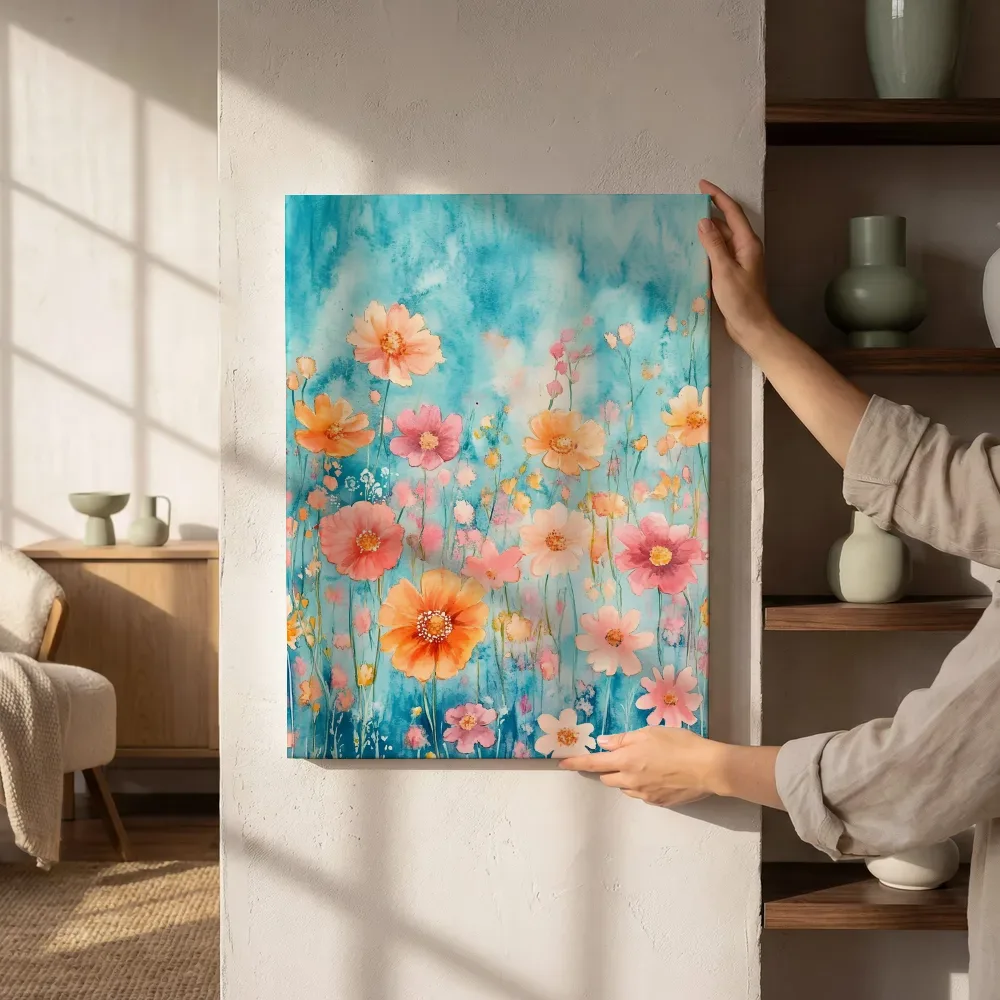 Sfeerimpressie: Wilde bloemenveld op turkoois naast de kast