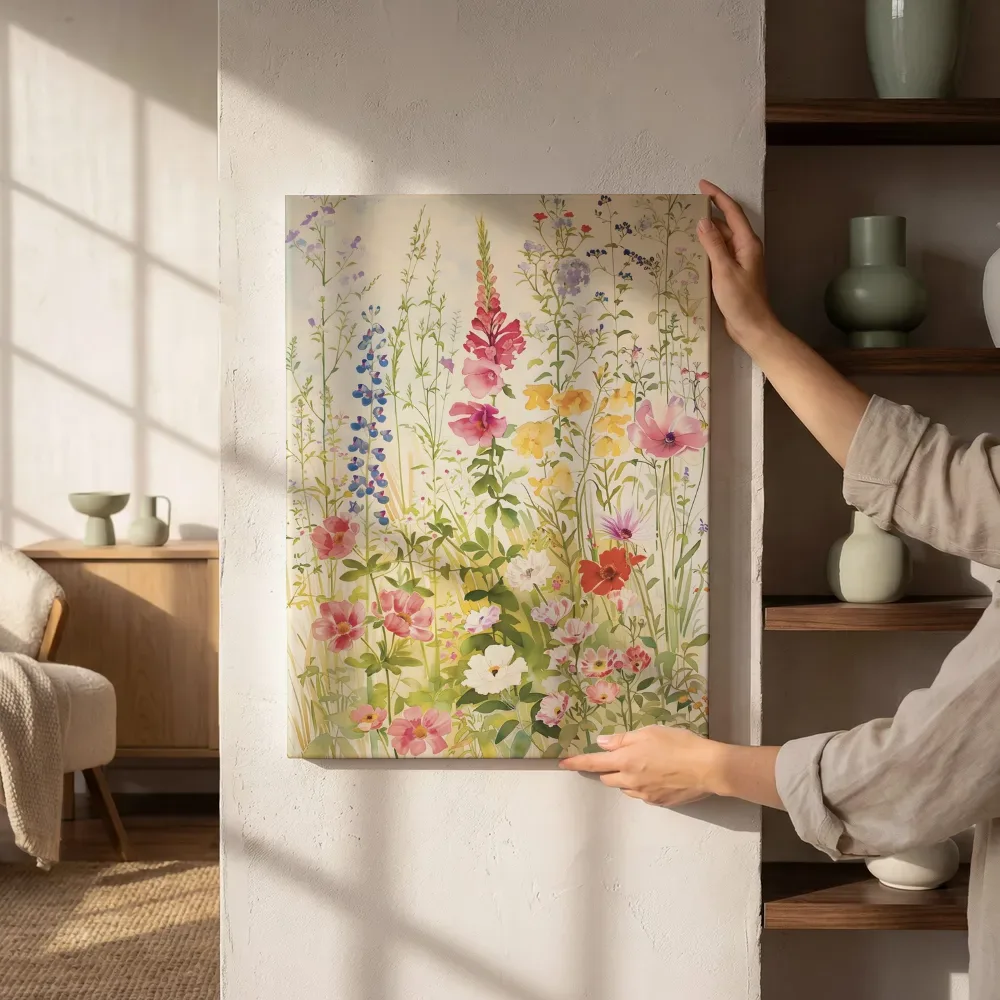 Sfeerimpressie: Wilde bloemenweide in aquarel naast de kast