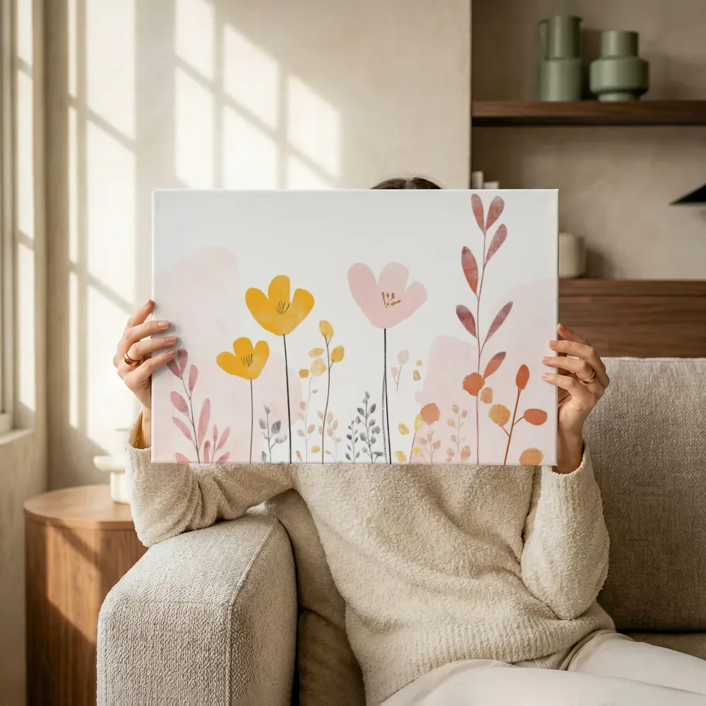 Sfeerimpressie: Wilde bloemenweide in pastel terwijl het omhoog wordt gehouden