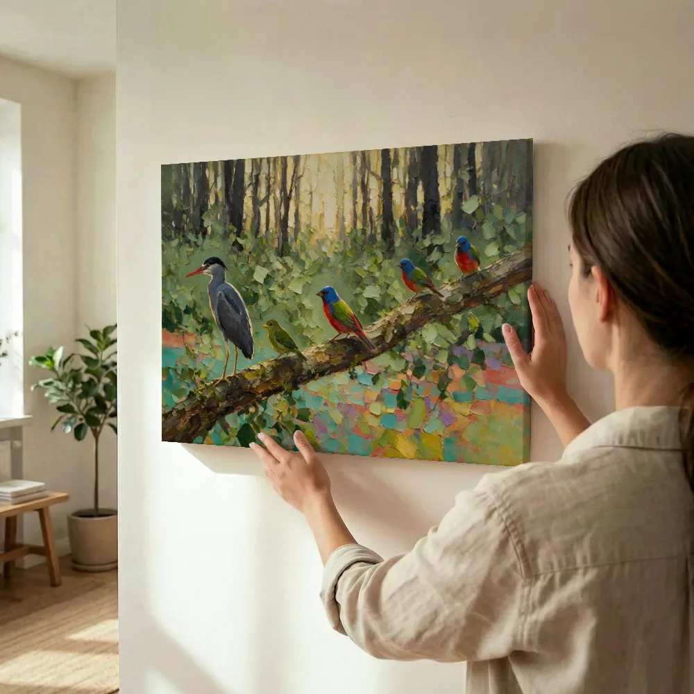 Sfeerimpressie: Wilde dieren in het bos in olijfgroen terwijl het omhoog wordt gehouden