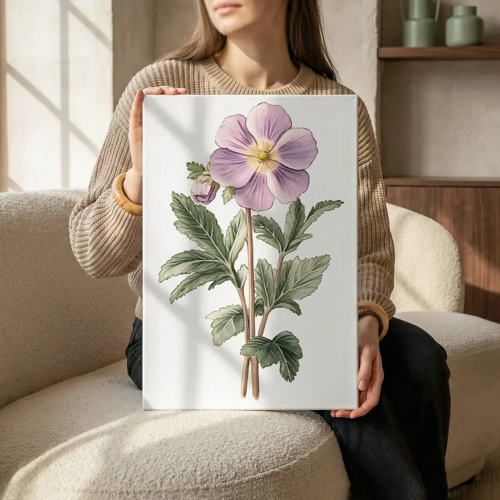 Sfeerimpressie: Wilde roze bloem aquarel terwijl het zittend wordt getoond
