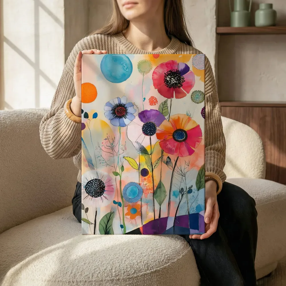 Sfeerimpressie: Wilde veldbloemen aquarel schilderij terwijl het zittend wordt getoond