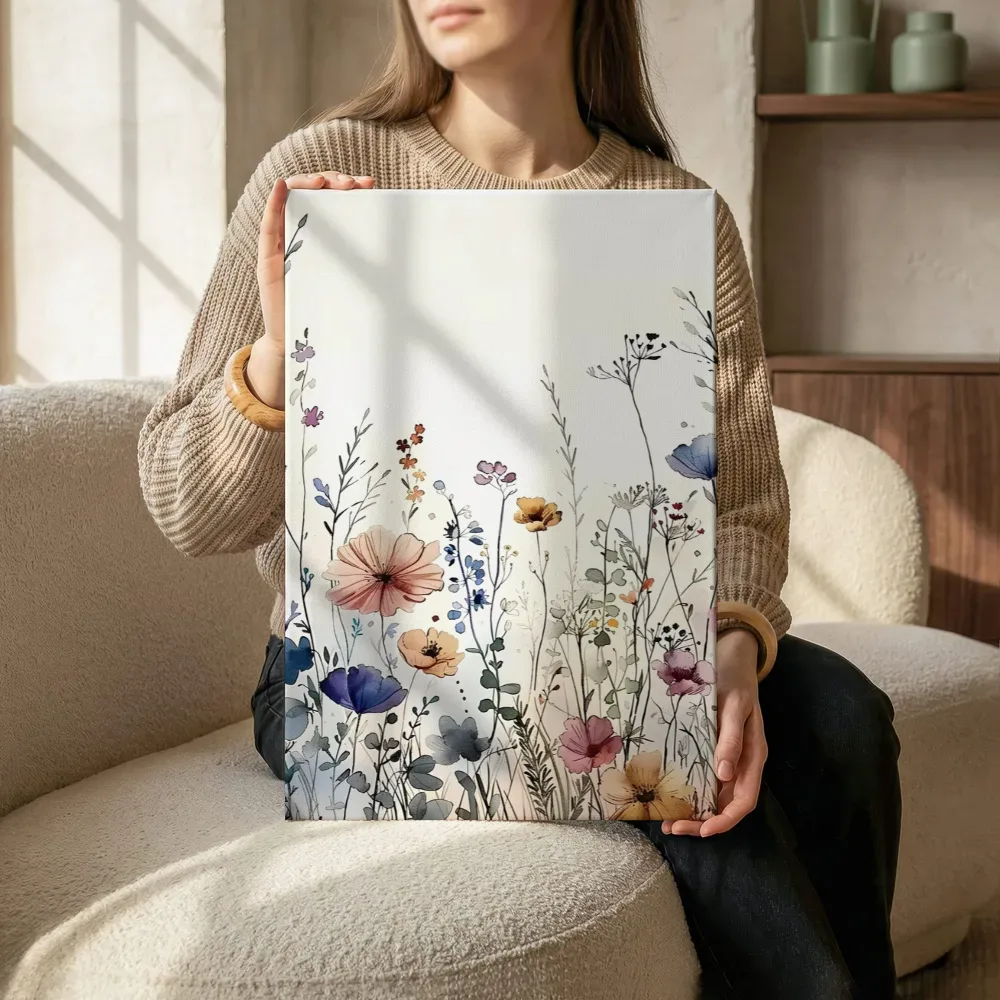Sfeerimpressie: Wilde veldbloemen in aquarel terwijl het zittend wordt getoond