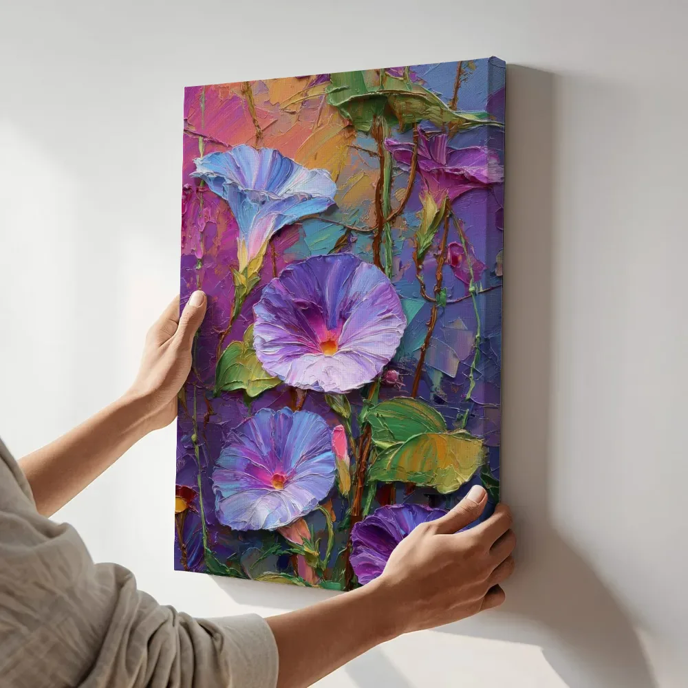 Sfeerimpressie: Kleurrijke windebloemen terwijl het aan de muur wordt gehangen