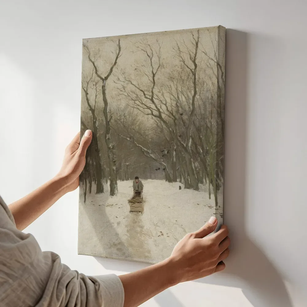 Sfeerimpressie: Winter in het Scheveningse Bos van Anton Mauve terwijl het aan de muur wordt gehangen