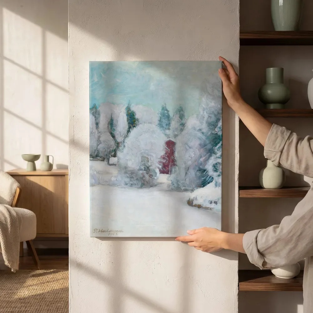 Sfeerimpressie: Winter motif van Pekka Halonen naast de kast