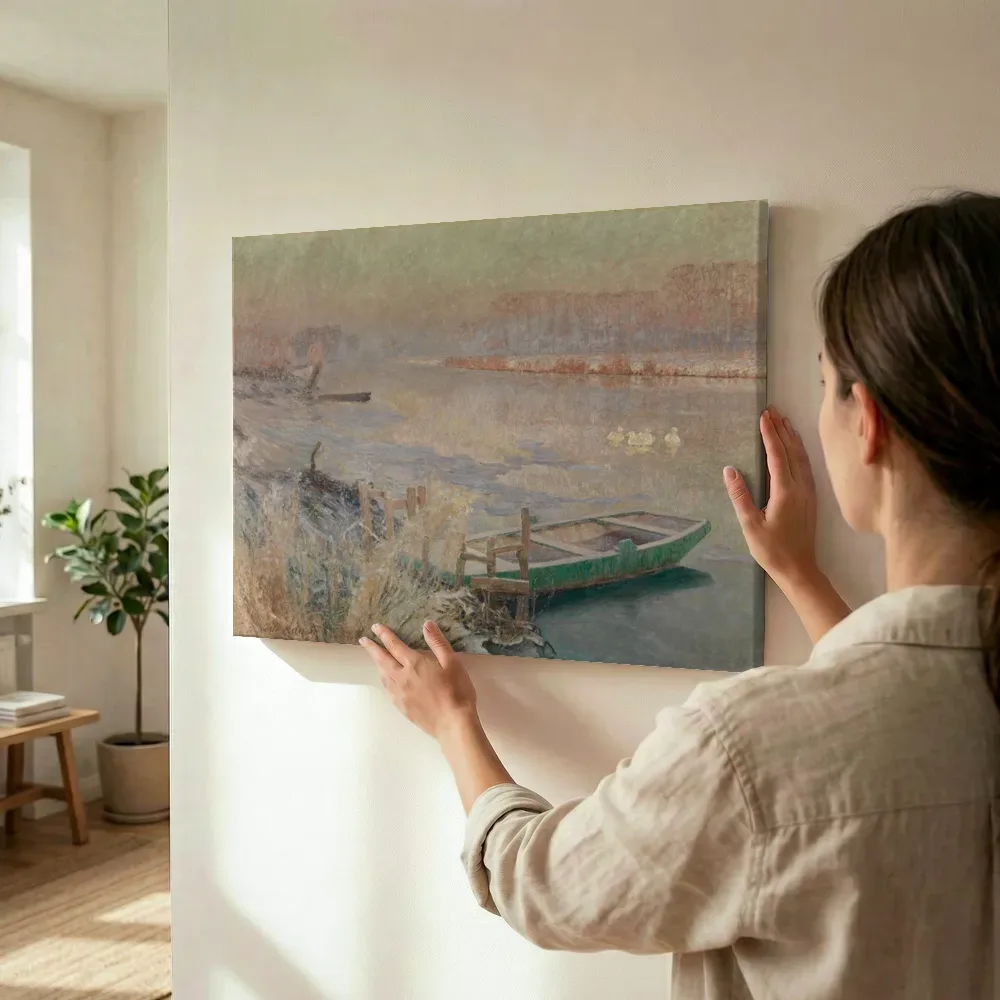 Sfeerimpressie: Winter van Emile Claus terwijl het wordt opgehangen
