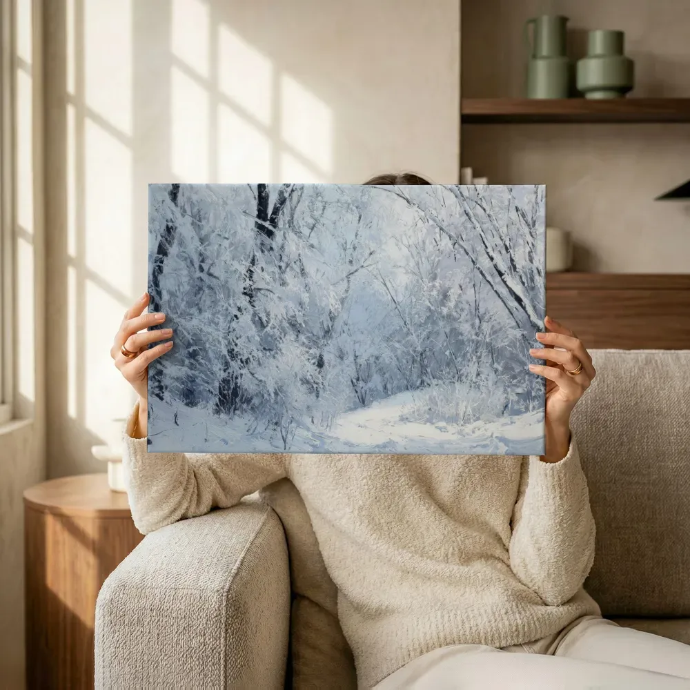 Sfeerimpressie: Winters bos met sneeuw terwijl het omhoog wordt gehouden