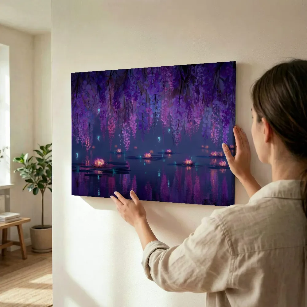 Sfeerimpressie: Wisteria boven de lotusvijver terwijl het wordt opgehangen