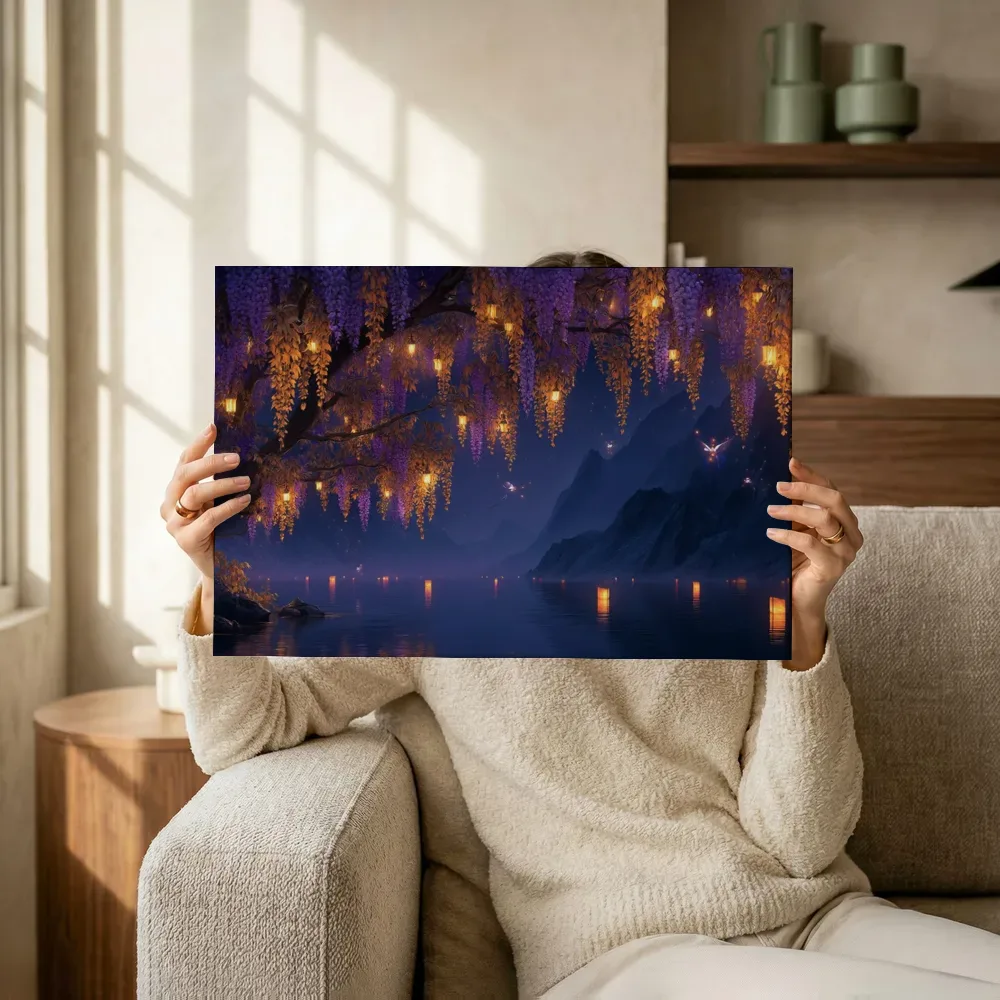 Sfeerimpressie: Wisterianacht in het bergdal terwijl het omhoog wordt gehouden