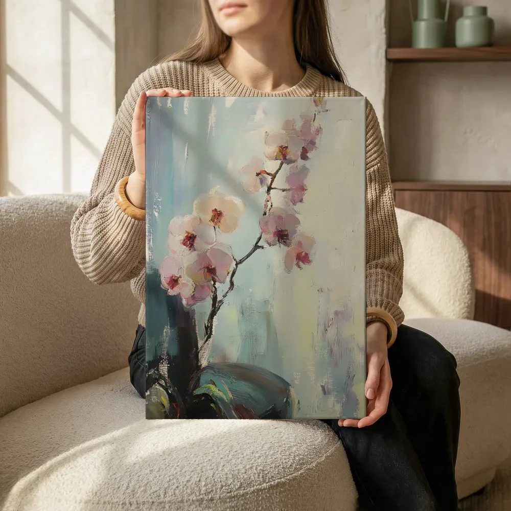 Sfeerimpressie: Witroze orchideeën terwijl het zittend wordt getoond