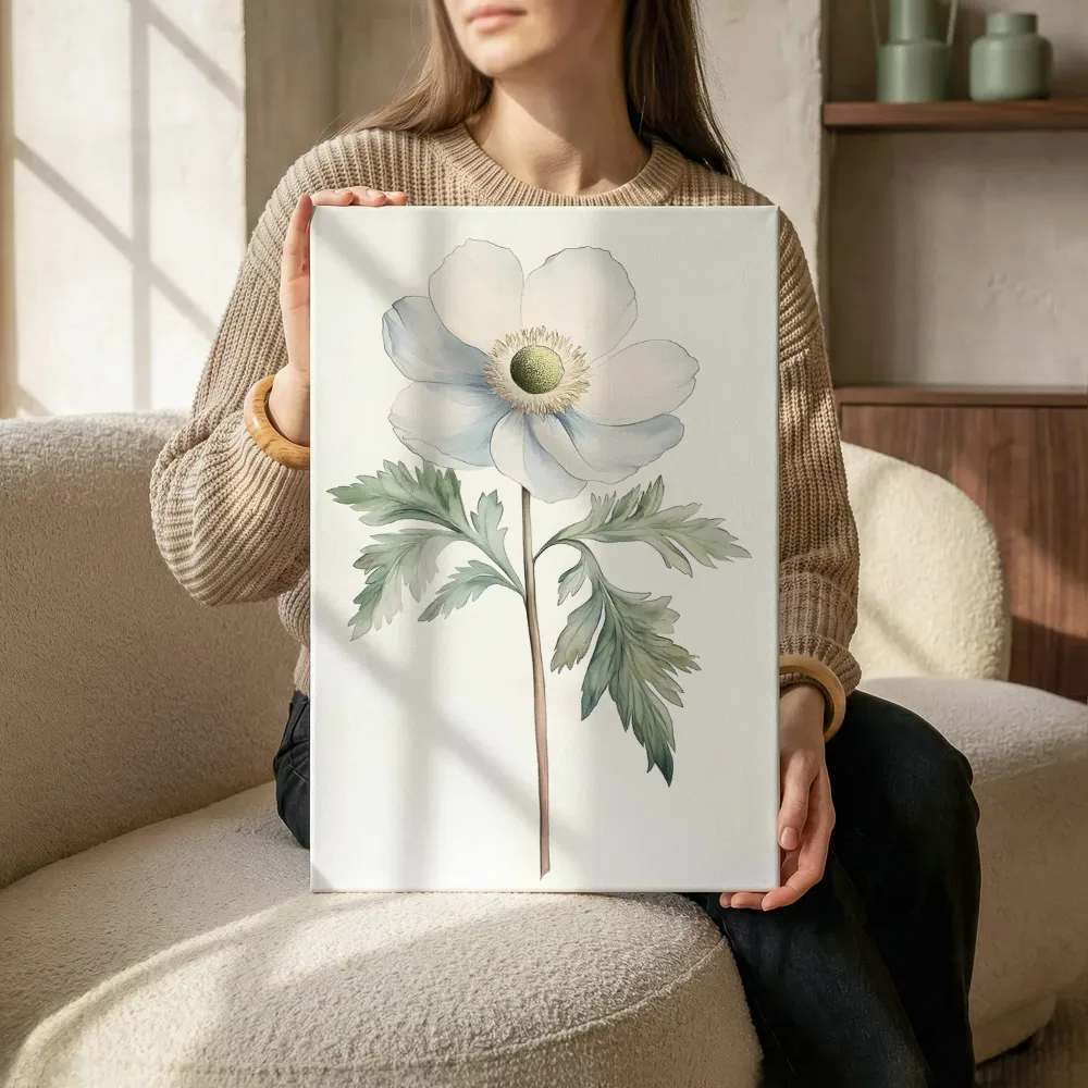 Sfeerimpressie: Witte anemoon botanisch terwijl het zittend wordt getoond