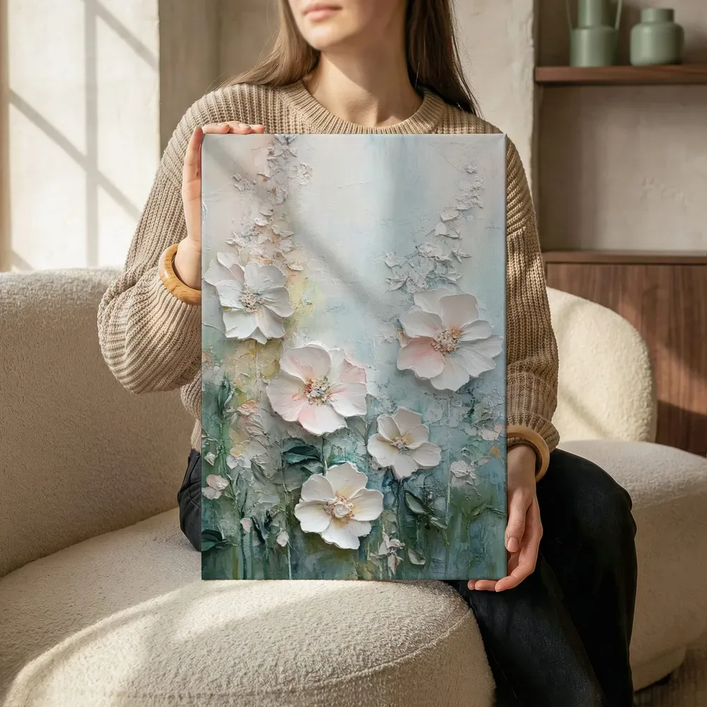 Sfeerimpressie: Witte magnolia pastel terwijl het zittend wordt getoond