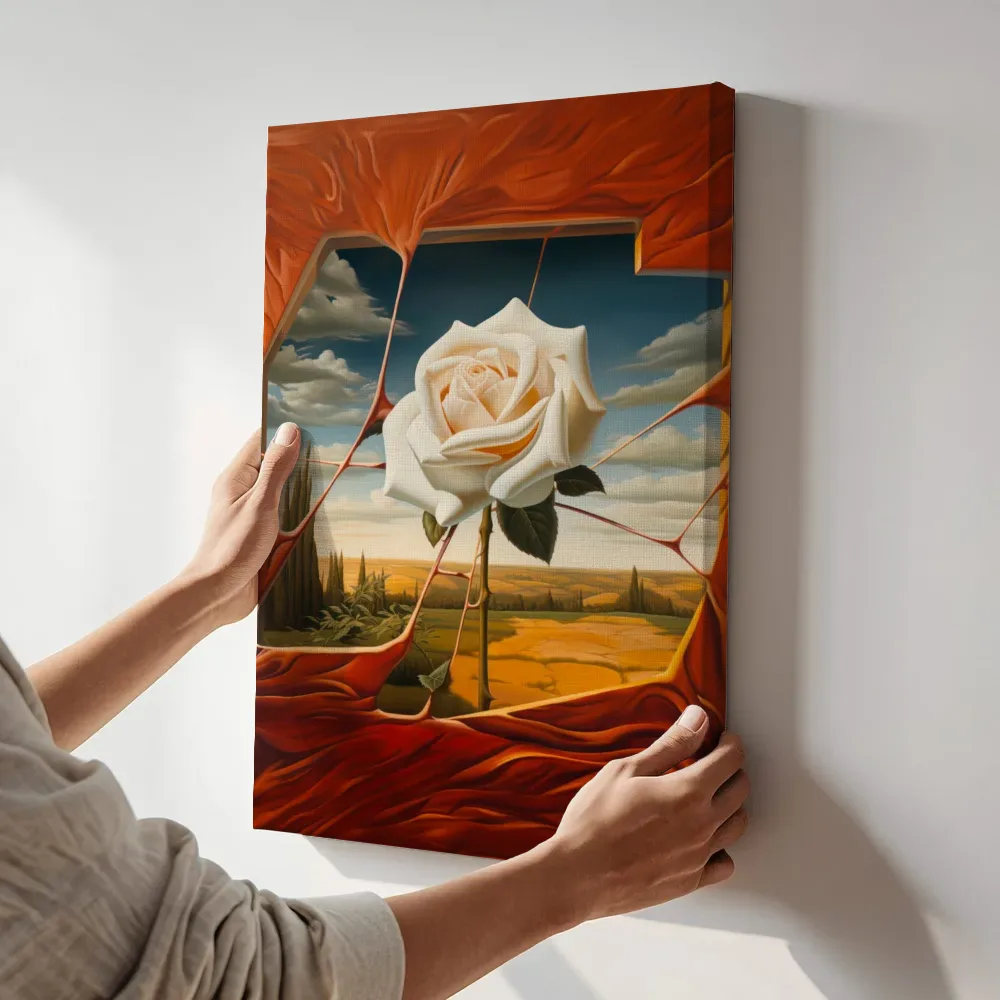 Sfeerimpressie: Witte roos terwijl het aan de muur wordt gehangen