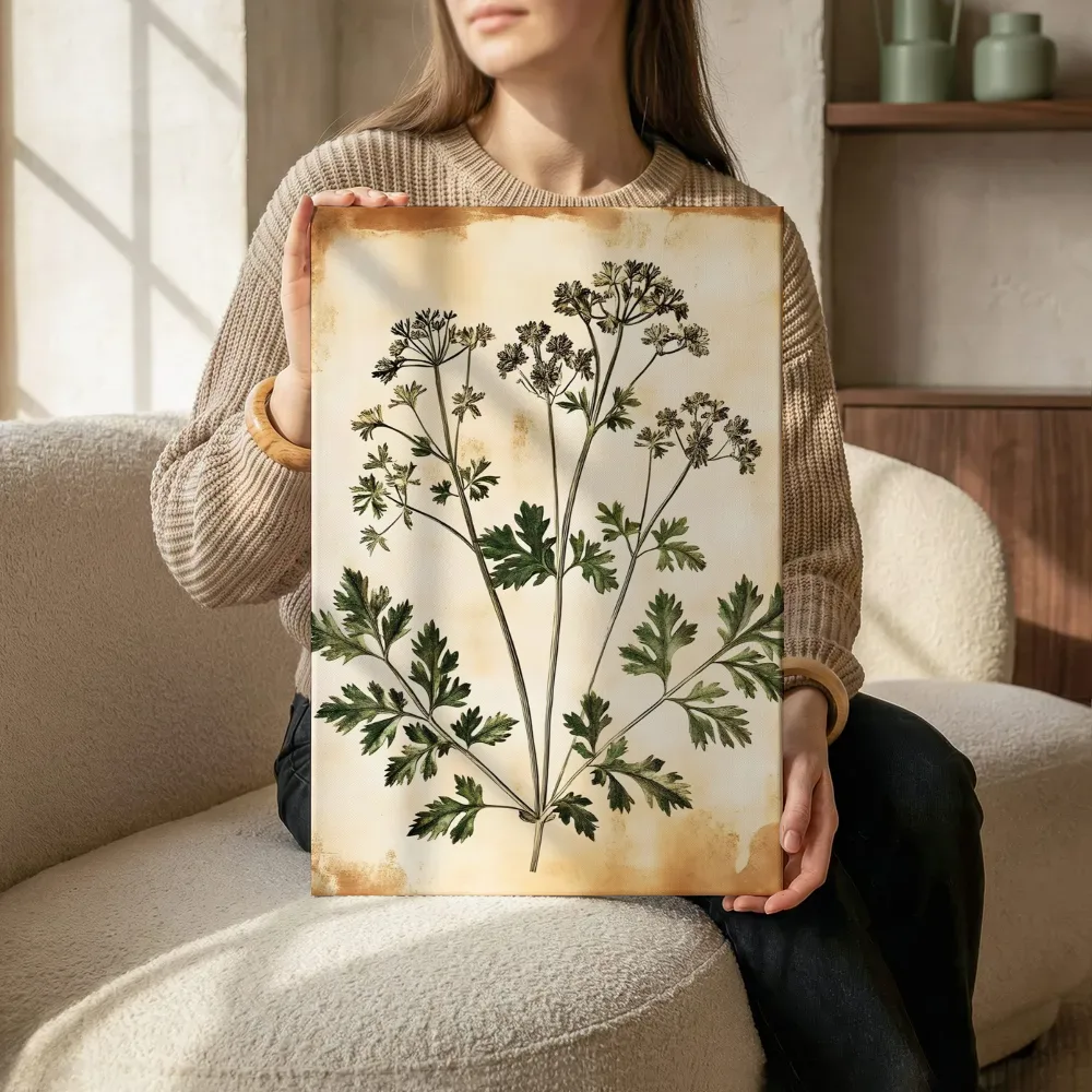 Sfeerimpressie: Witte schermbloem botanische prent terwijl het zittend wordt getoond