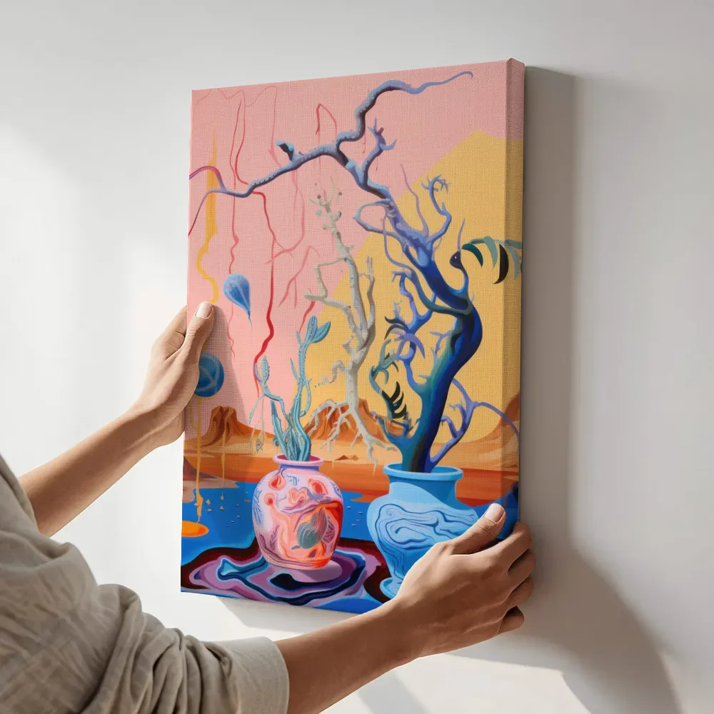 Sfeerimpressie: Woestijn in pastel terwijl het aan de muur wordt gehangen