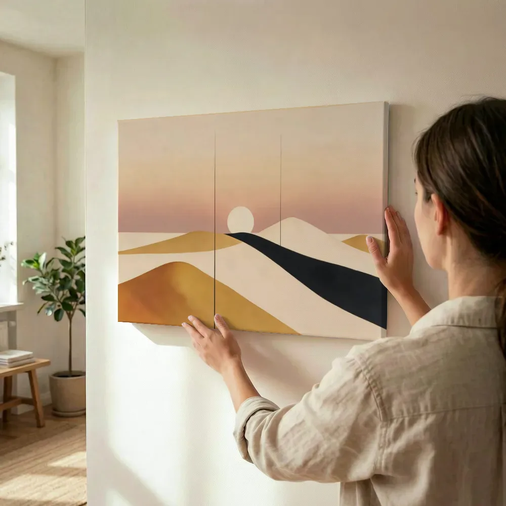 Sfeerimpressie: Woestijnlandschap Textured Minimalism 11 terwijl het wordt opgehangen