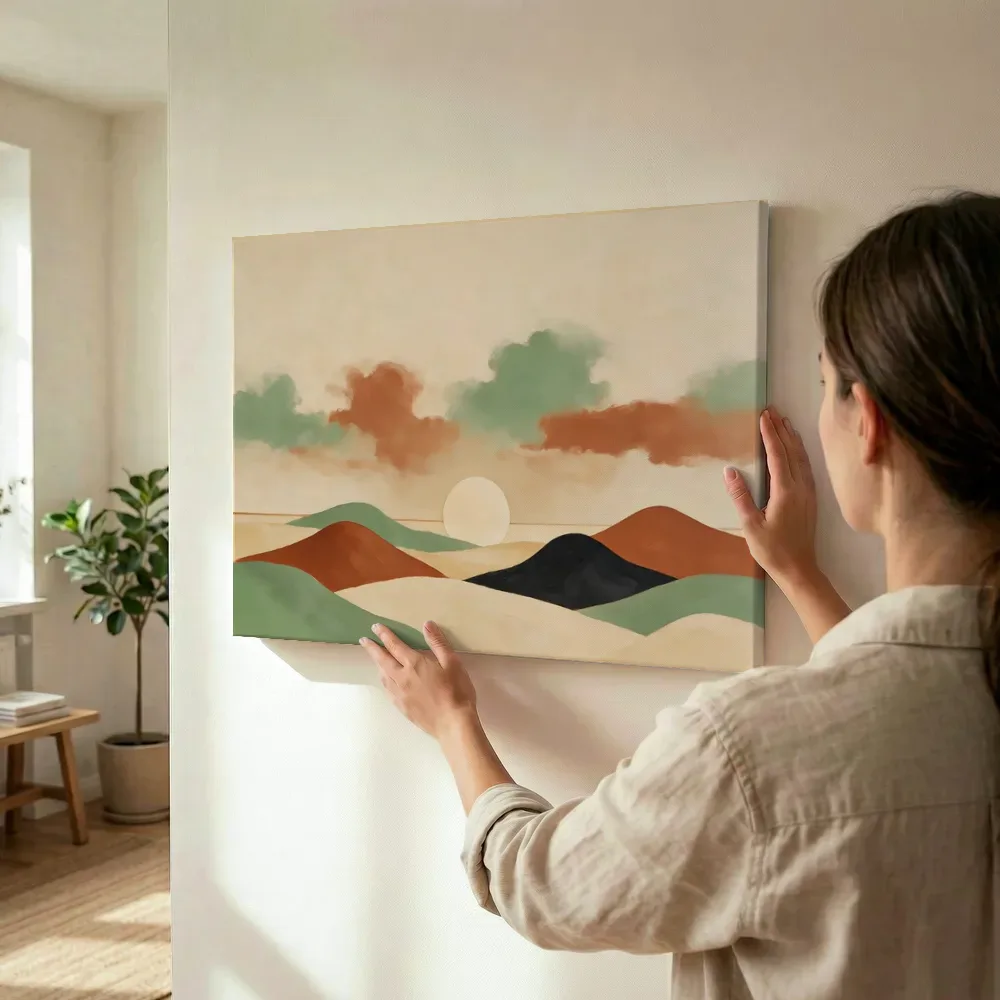 Sfeerimpressie: Woestijnlandschap Textured Minimalism 13 terwijl het wordt opgehangen