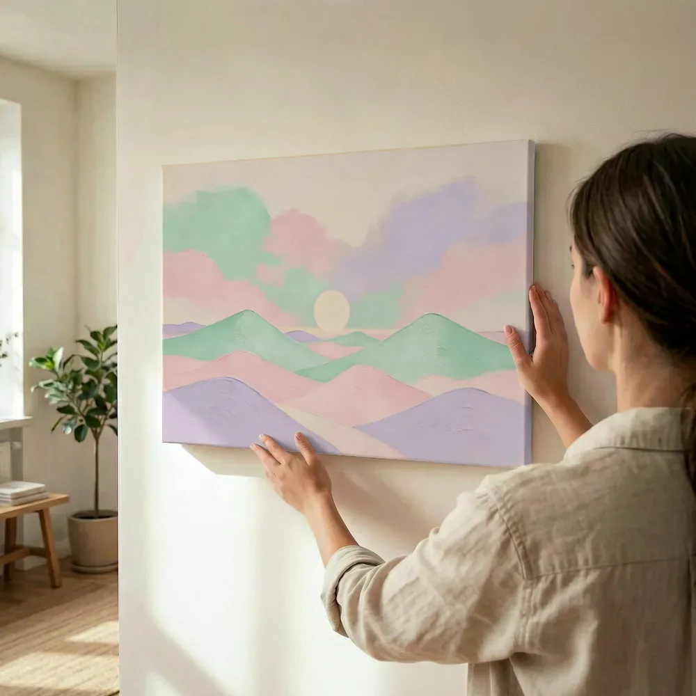 Sfeerimpressie: Woestijnlandschap Textured Minimalism 17 terwijl het wordt opgehangen