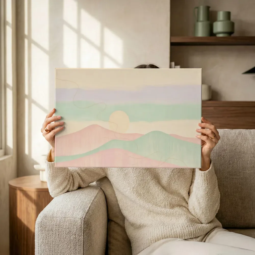 Sfeerimpressie: Woestijnlandschap Textured Minimalism 18 terwijl het omhoog wordt gehouden