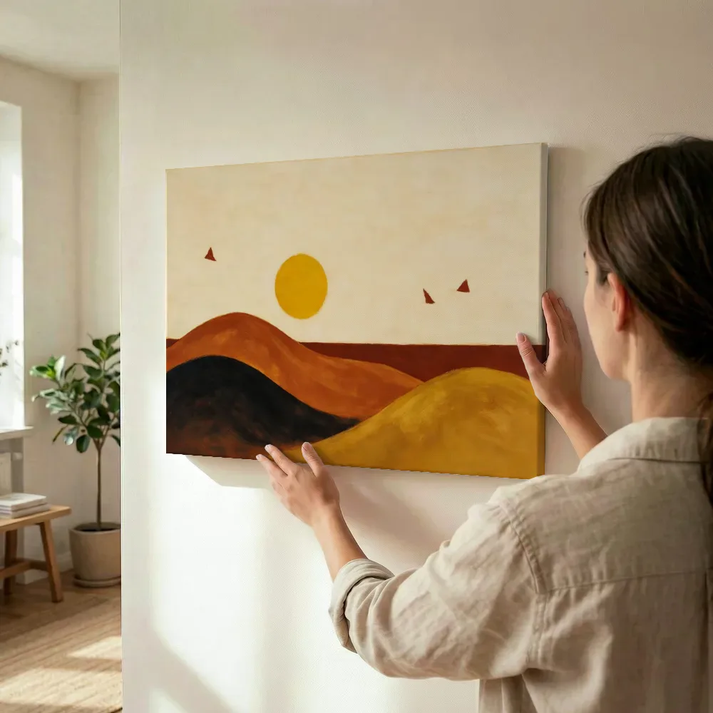 Sfeerimpressie: Woestijnlandschap Textured Minimalism 19 terwijl het wordt opgehangen