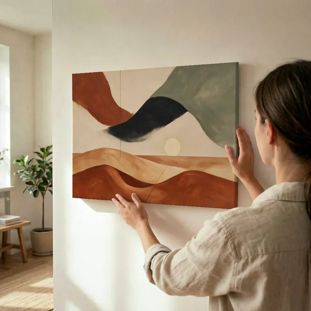 Sfeerimpressie: Woestijnlandschap Textured Minimalism 4 terwijl het wordt opgehangen