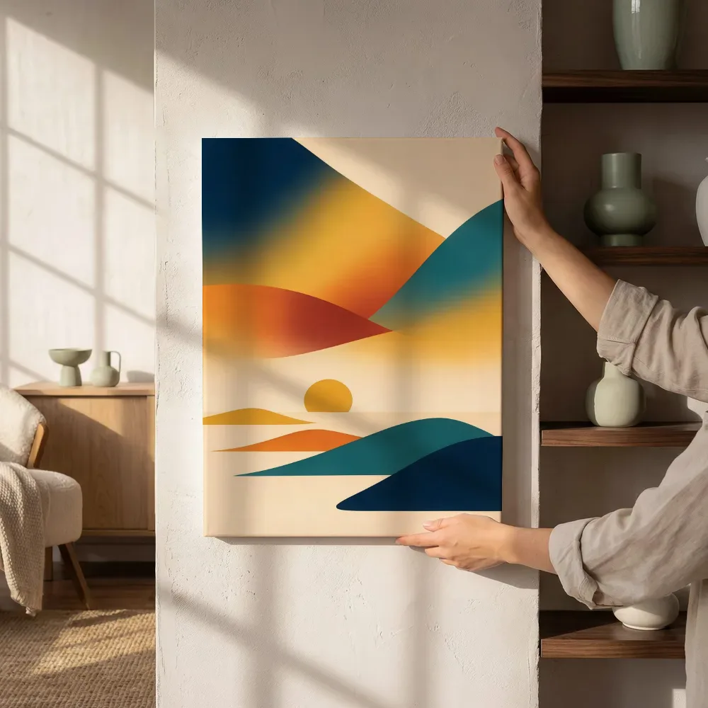 Sfeerimpressie: Woestijnlandschap Textured Minimalism 5 naast de kast