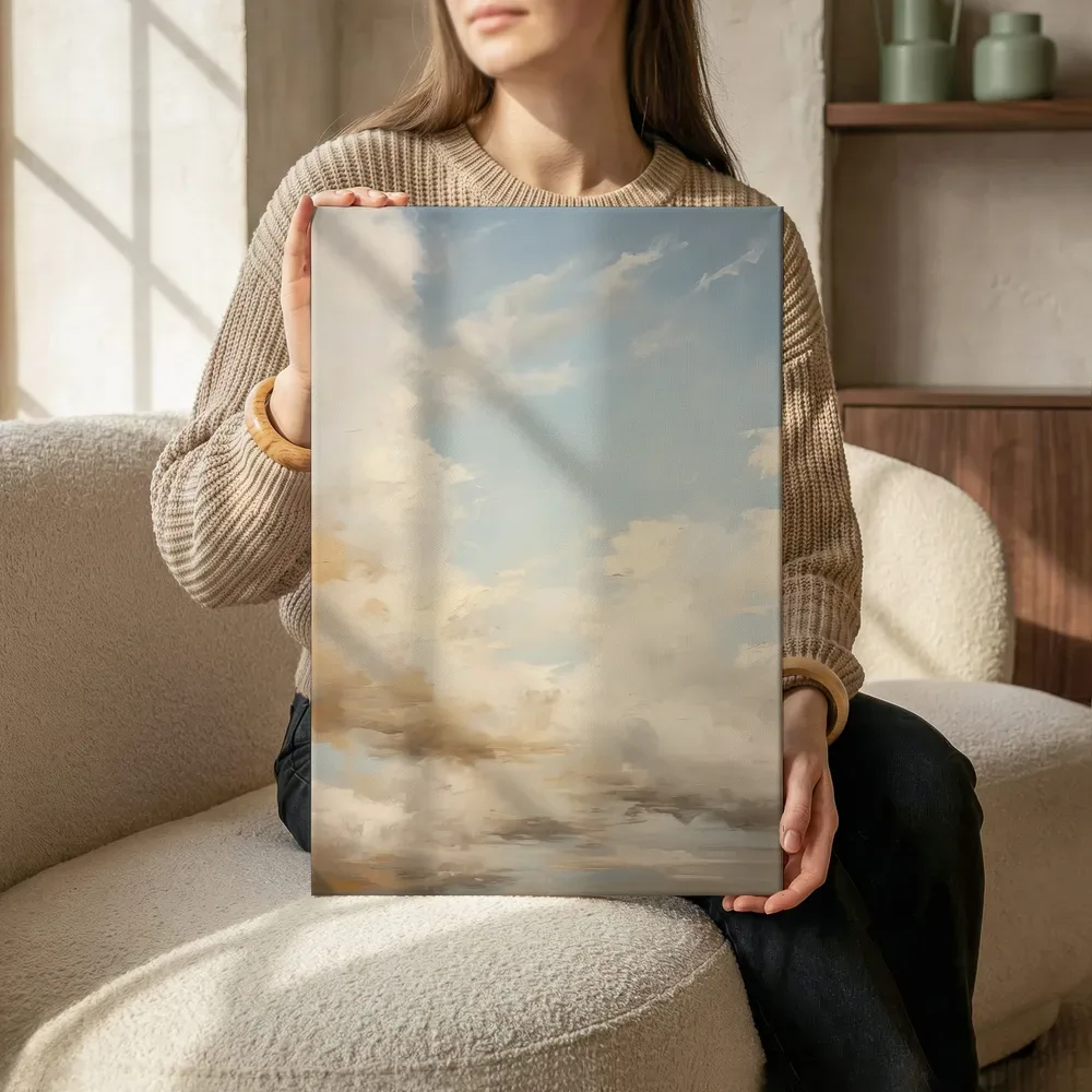 Sfeerimpressie: Wolkenlucht in pastel terwijl het zittend wordt getoond