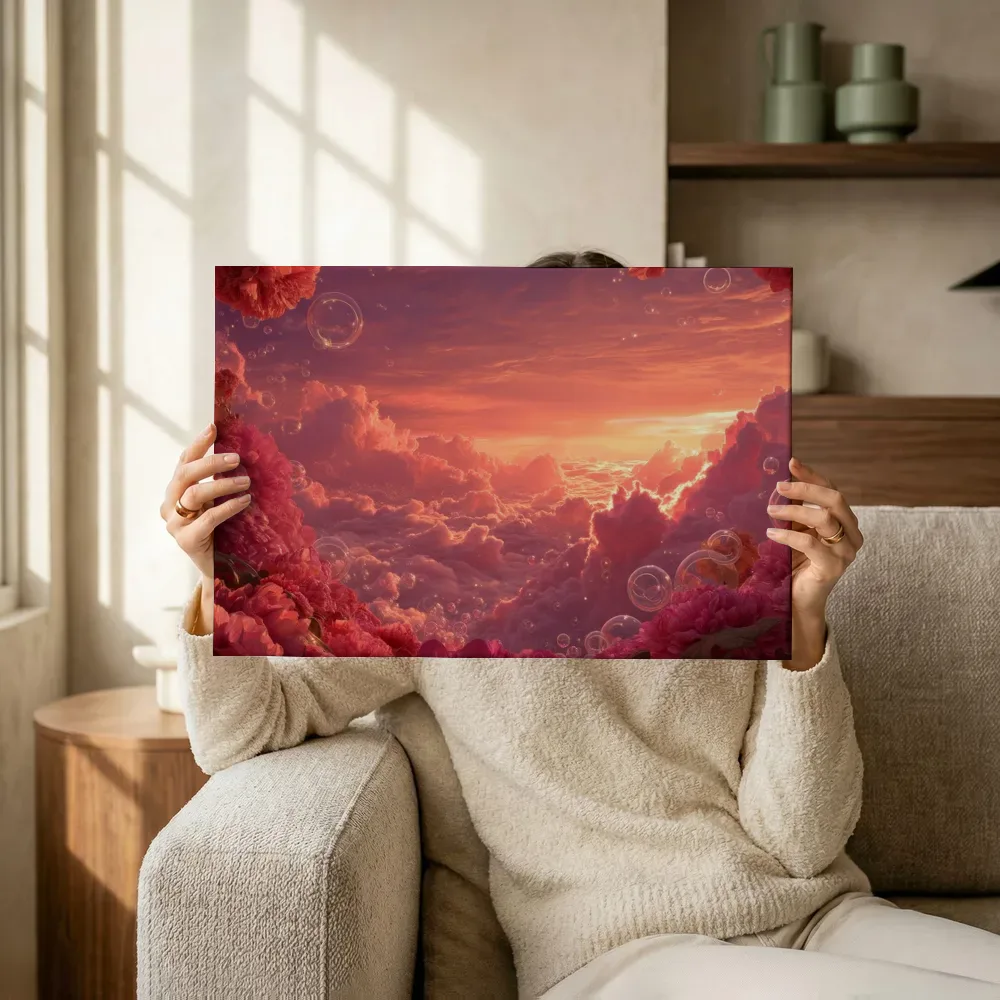 Sfeerimpressie: Wolkenzee bij zonsondergang terwijl het omhoog wordt gehouden