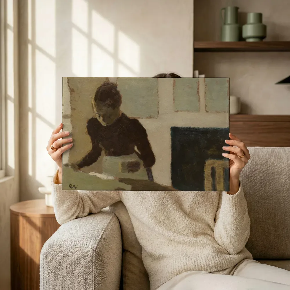 Sfeerimpressie: Strijkende vrouw van Edouard Vuillard terwijl het omhoog wordt gehouden