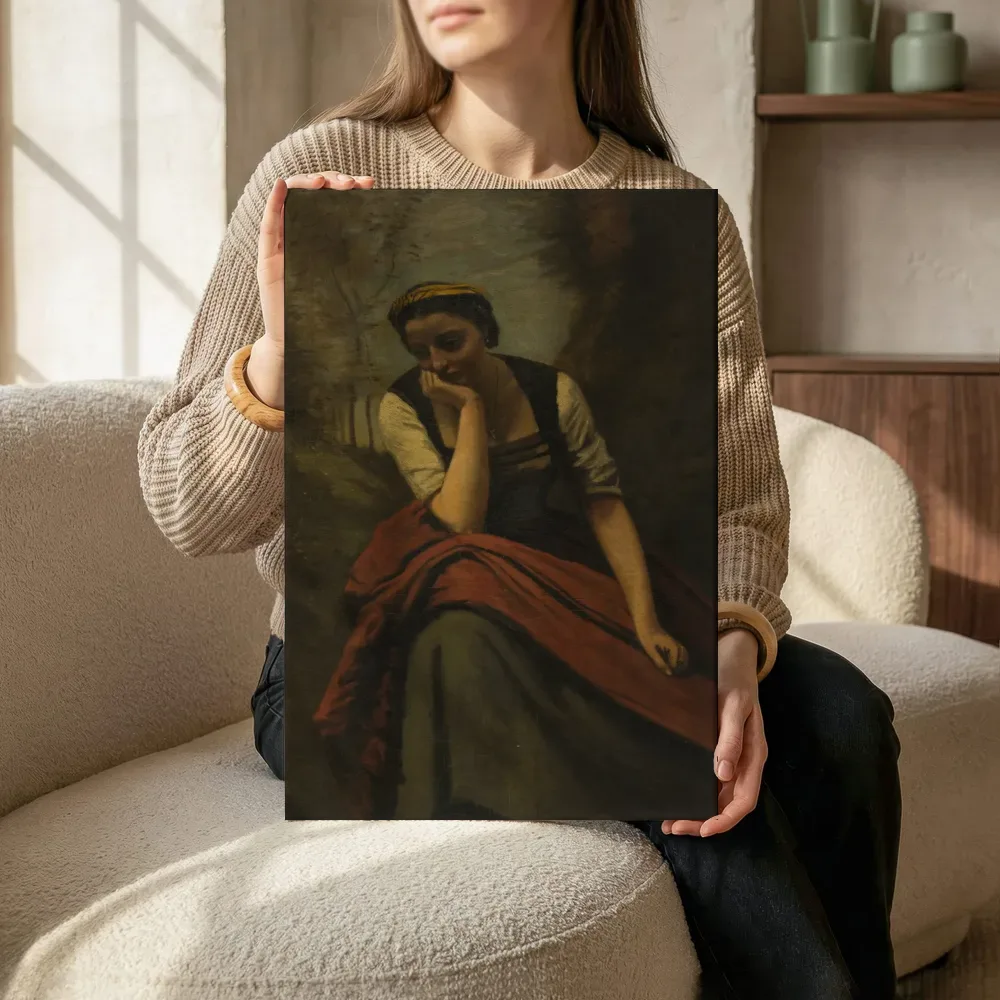 Sfeerimpressie: Mediterende vrouw van Jean-Baptiste-Camille Corot terwijl het zittend wordt getoond