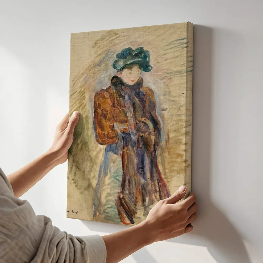 Sfeerimpressie: Jong meisje met een mantelet van Berthe Morisot terwijl het aan de muur wordt gehangen