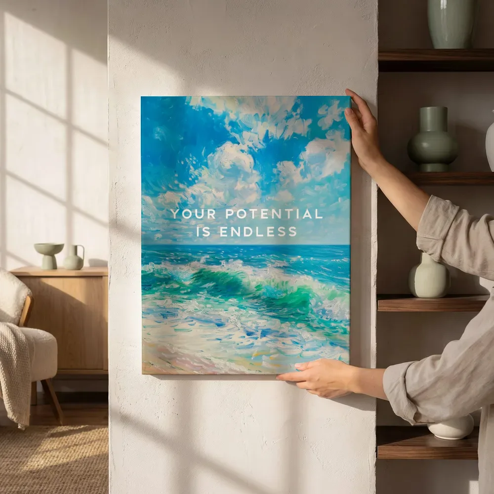 Sfeerimpressie: Your potential is endless tekstposter naast de kast