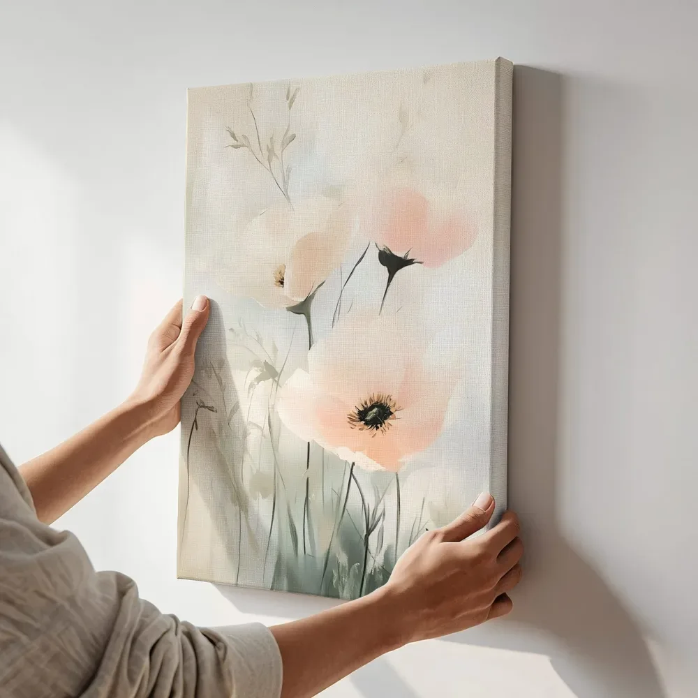 Sfeerimpressie: Zachte papaverbloemen abstract terwijl het aan de muur wordt gehangen